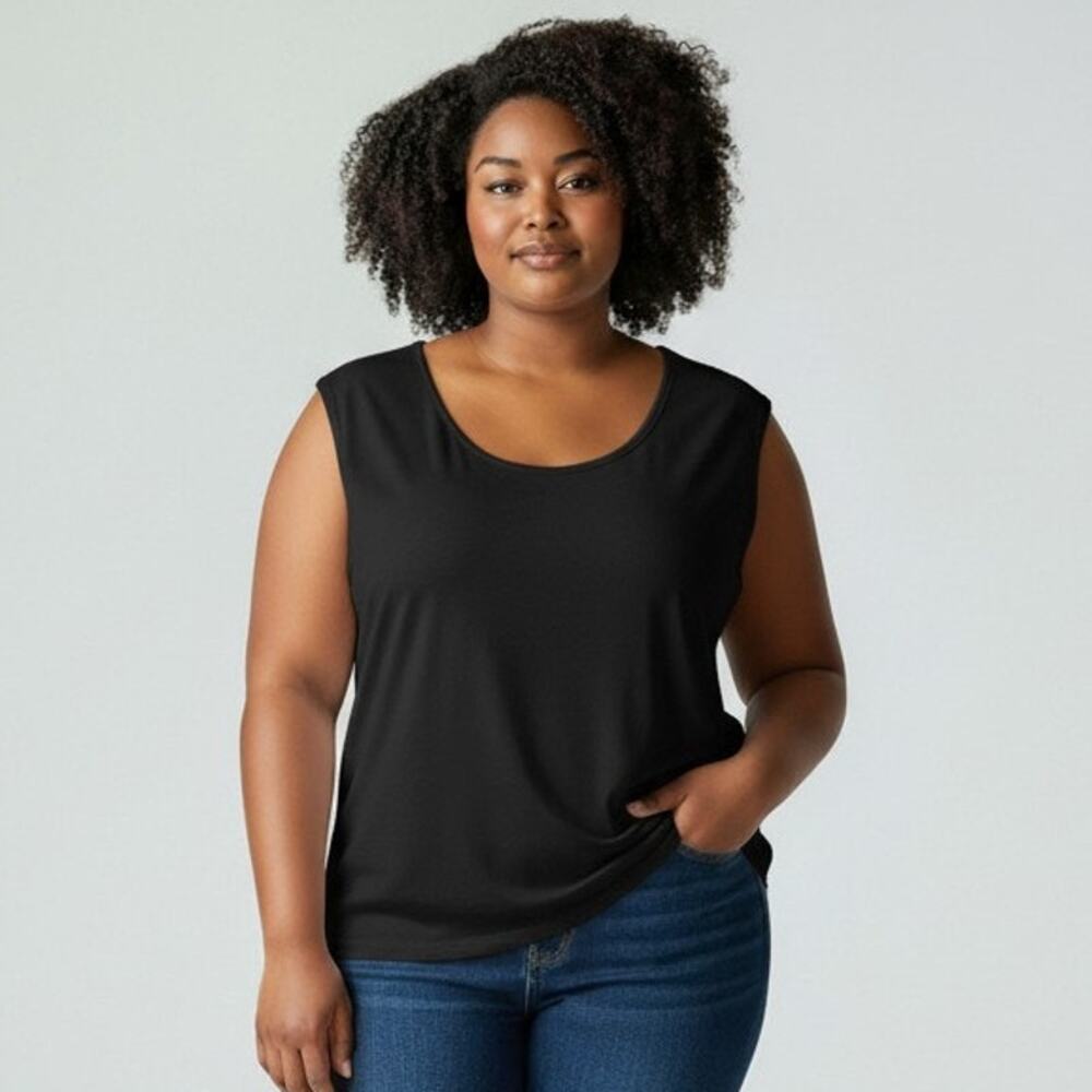 TanJay Round Neck Stretch Tank Womens Plus Size 3X Black Everyday Wear Top